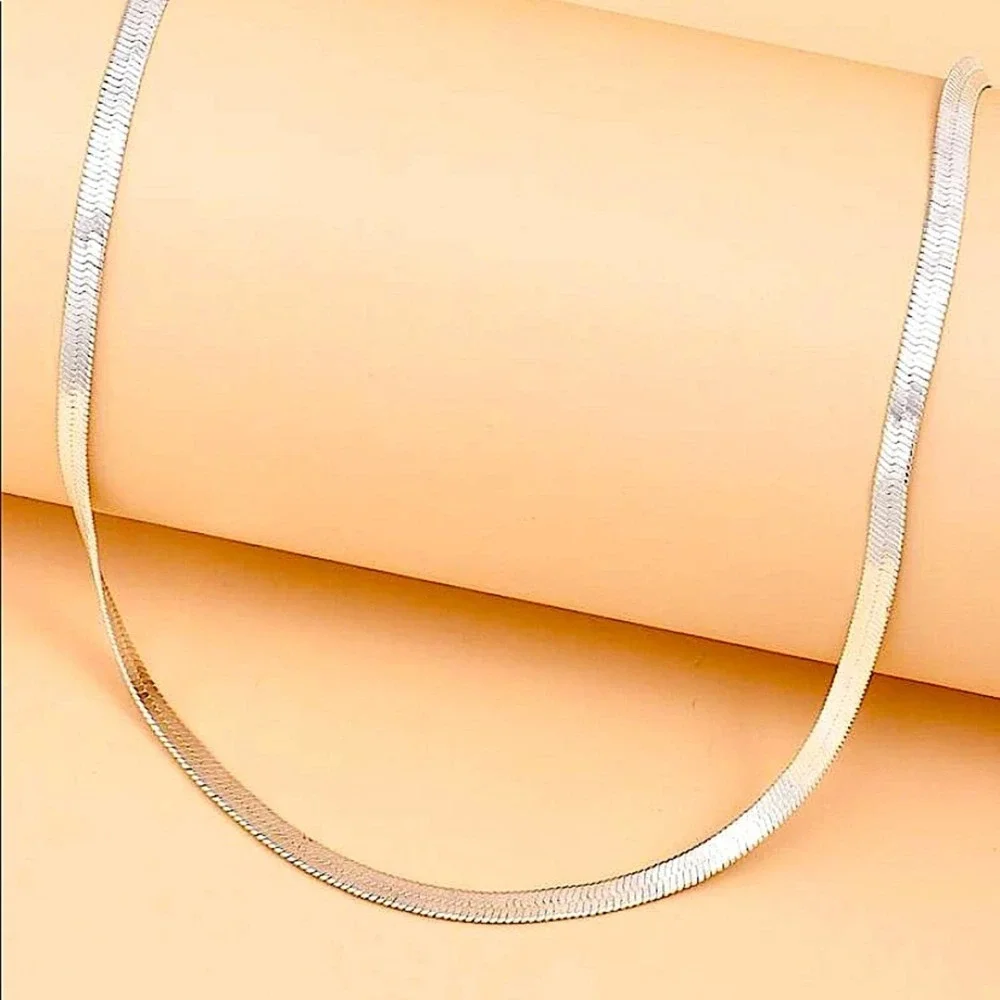 STERLING SILVER HERRINGBONE NECKLACE 5mm WIDTH - Picture 4 of 5